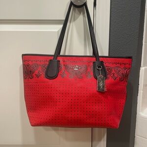 COACH | Red & Black Paisley Bandana Tote